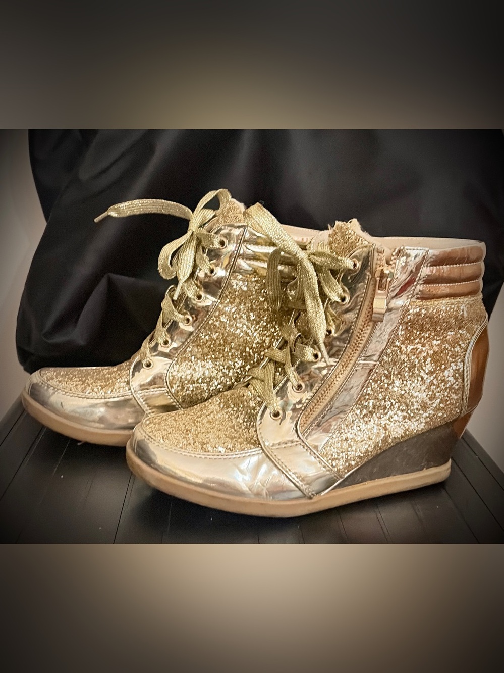 Gold Glitter High-Top Sneakers for Women